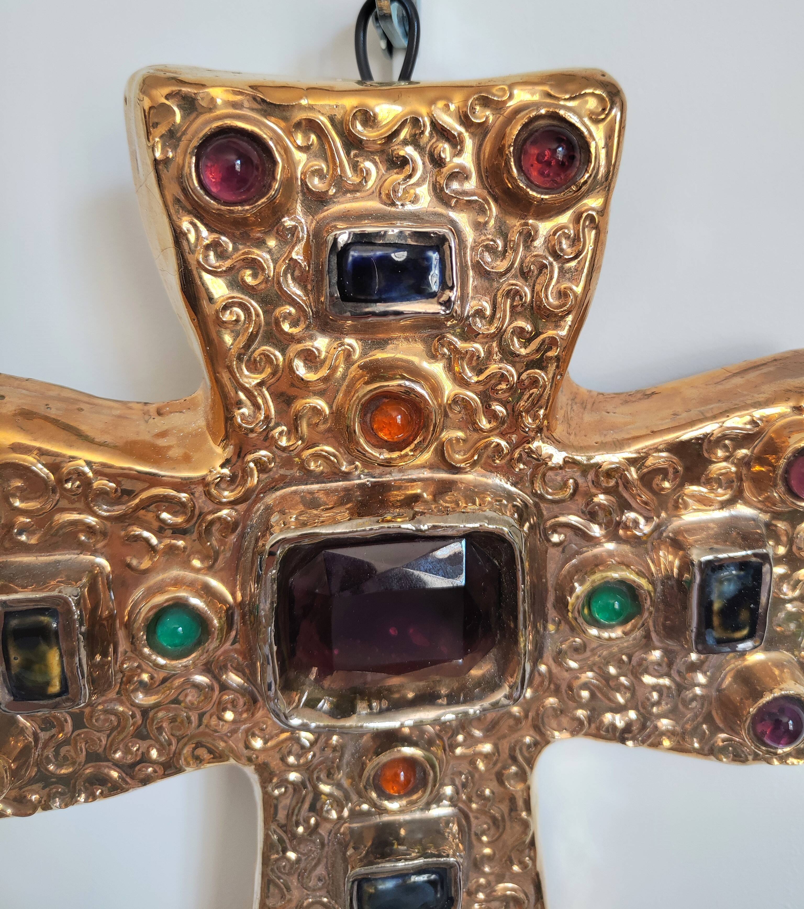 CERAMIC CROSS AND GLASS WARE SIGNED MANON DLG MITHE ESPELT 1960