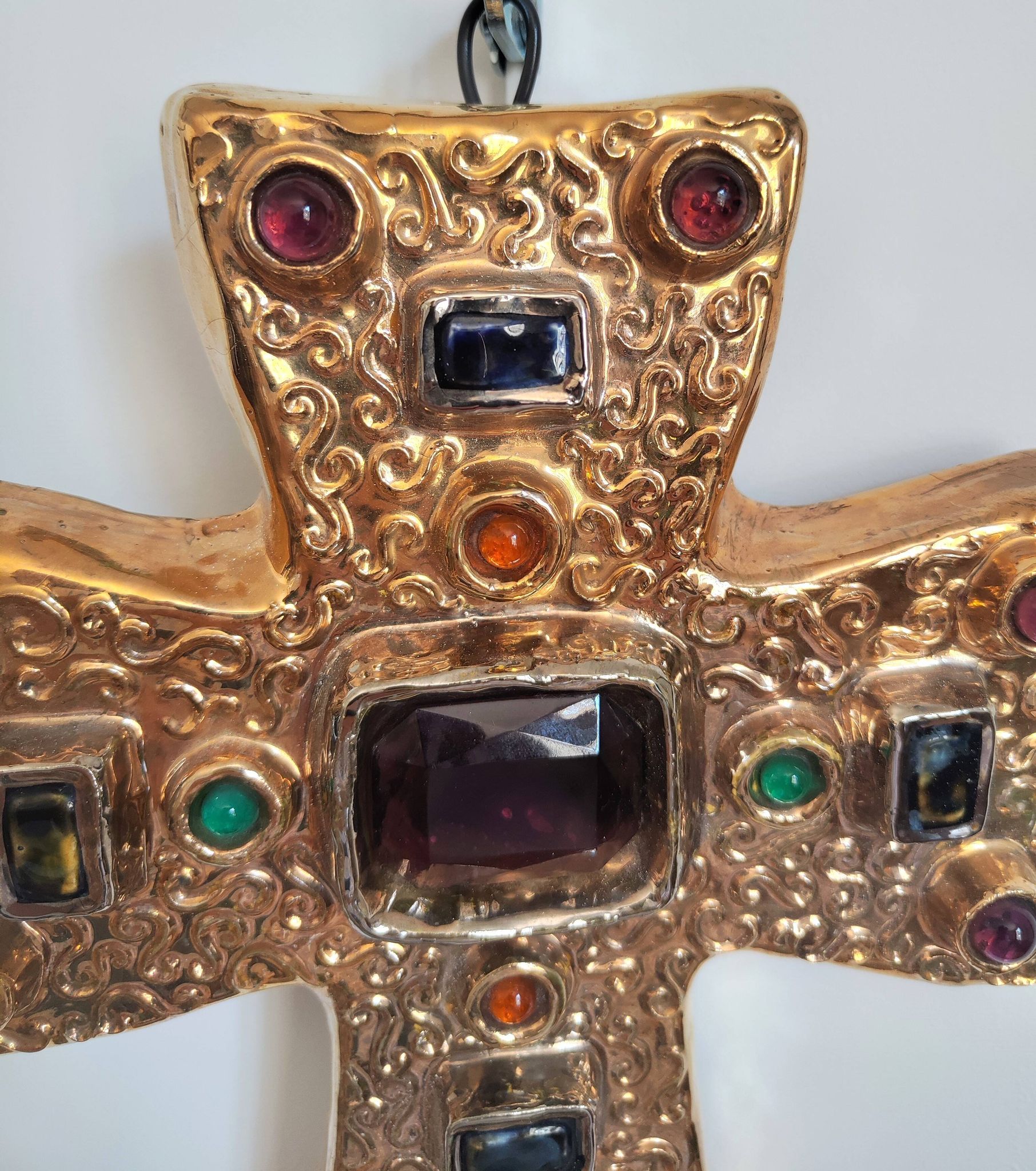 CERAMIC CROSS AND GLASS WARE SIGNED MANON DLG MITHE ESPELT 1960