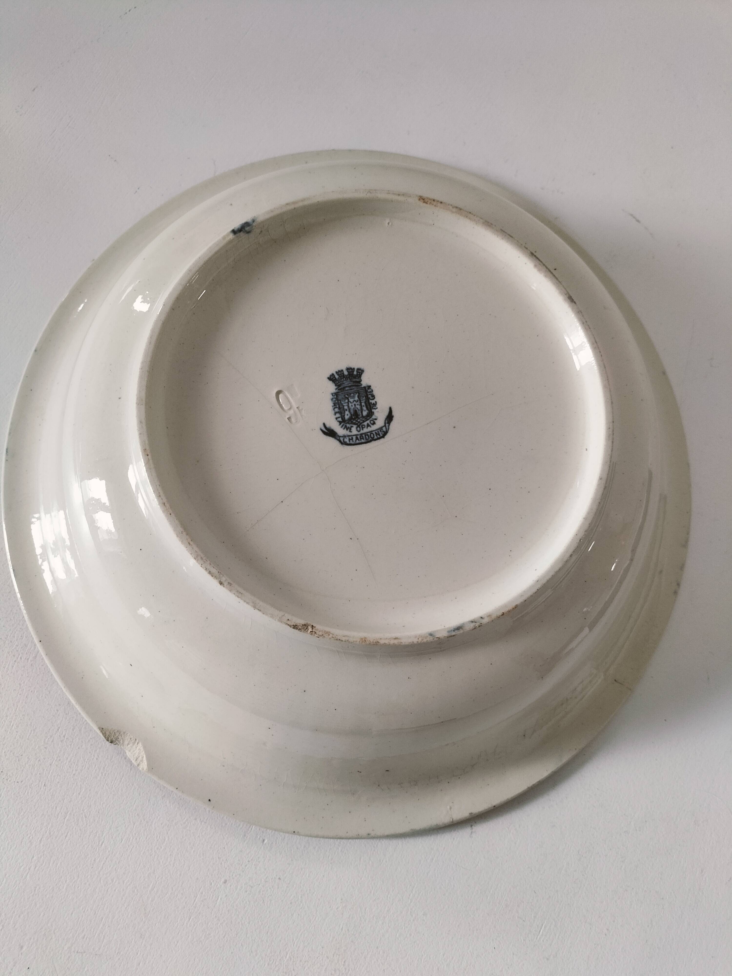 Large antique Gien hollow dish, Chardons blue model – fine 19th century earthenware