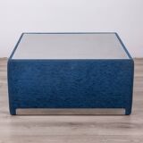 Vintage coffee table from the 70s, blue fabric, tasty designs
