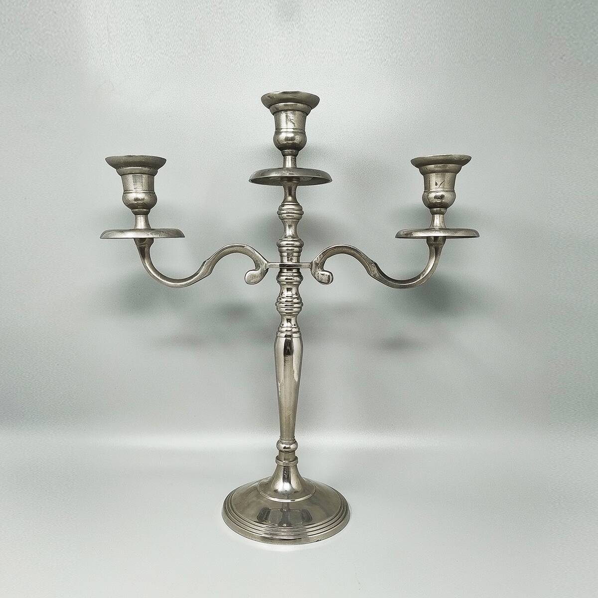 1950s Stunning Candelabra for Three Candles in Stainless Steel. Handmade. Made in Italy