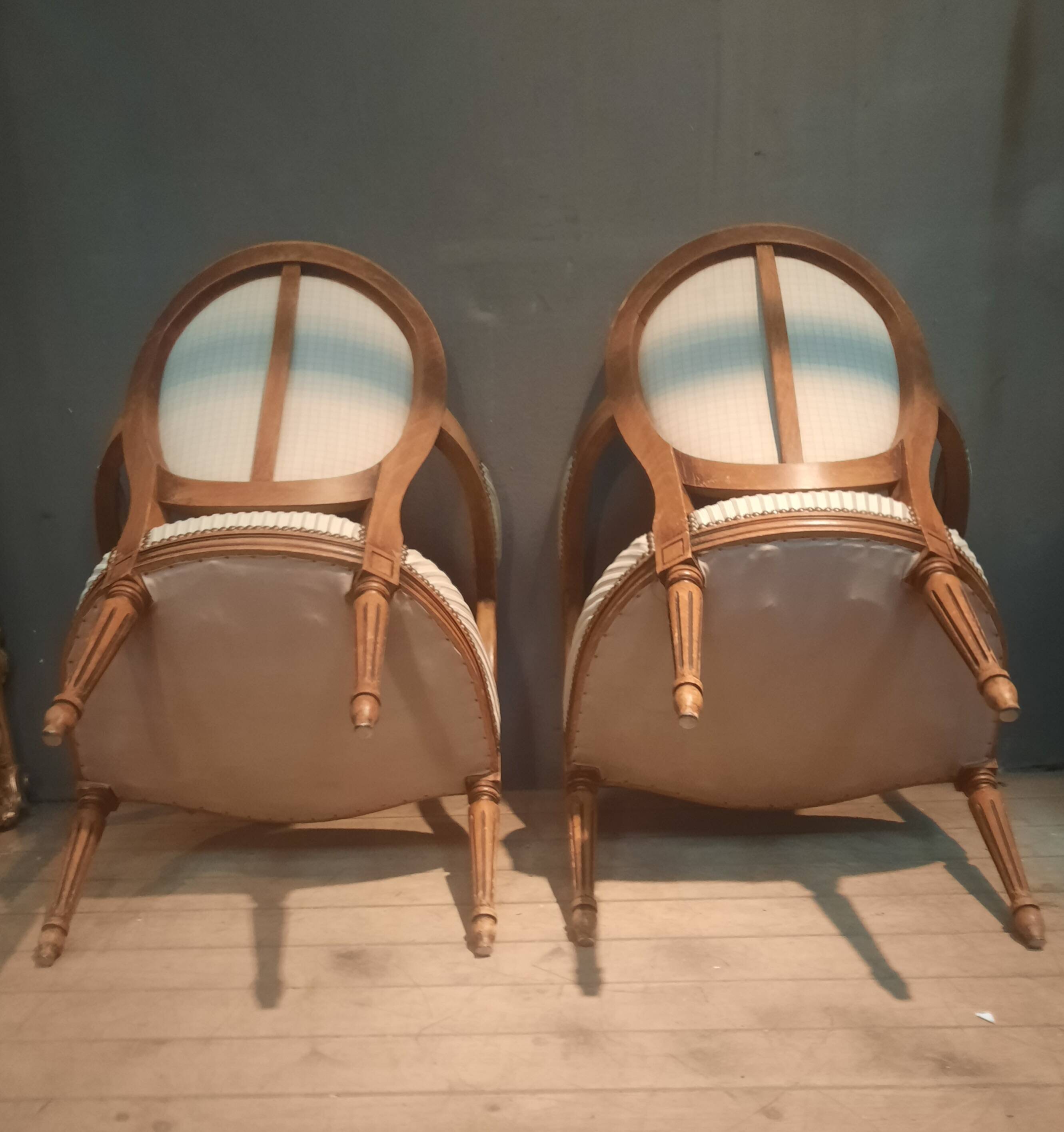 Pair of Louis XVI style medallion armchairs x