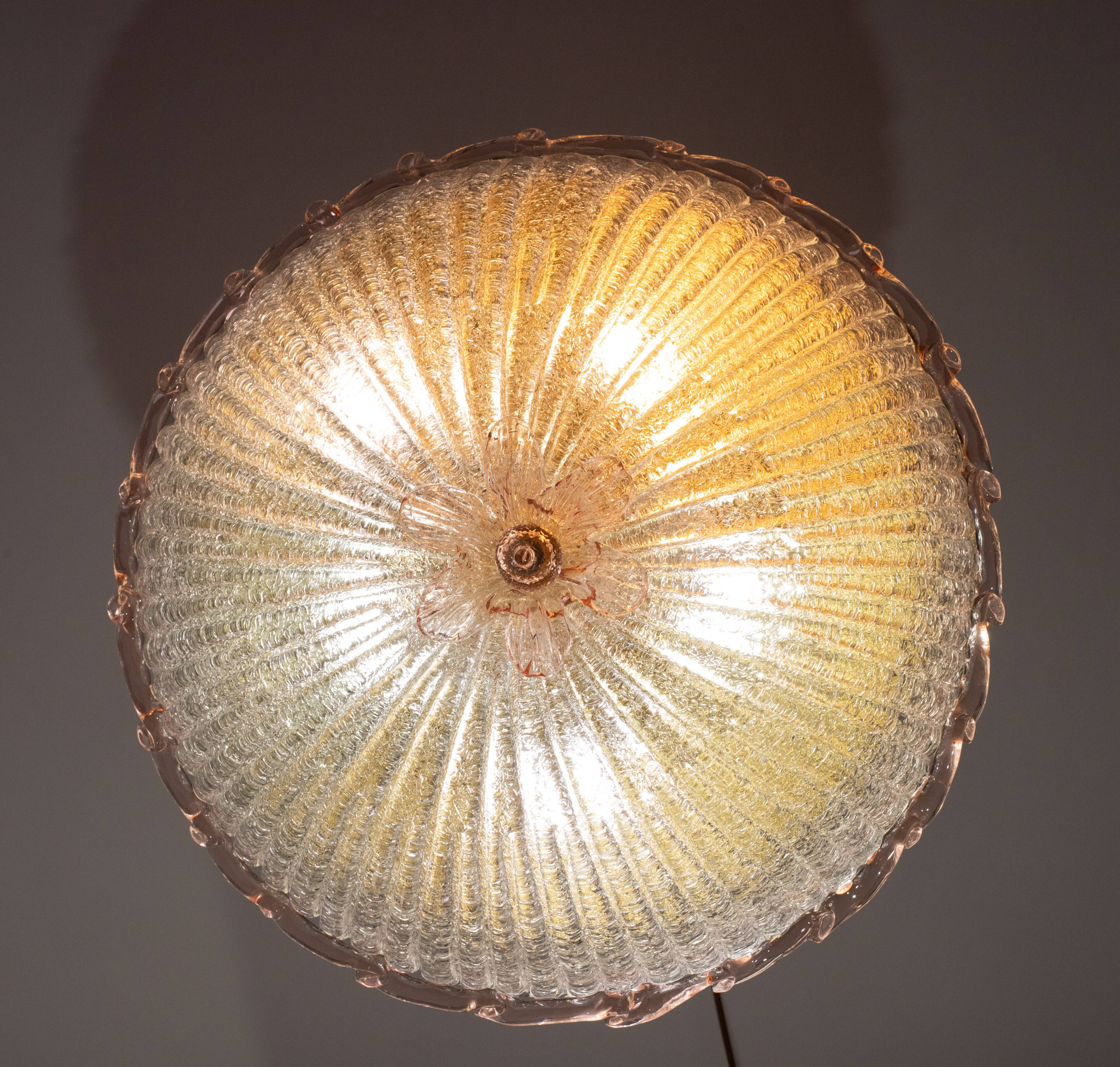 Set of 2 Large Size iItalian Pink and Murano Glass Ceiling Flower