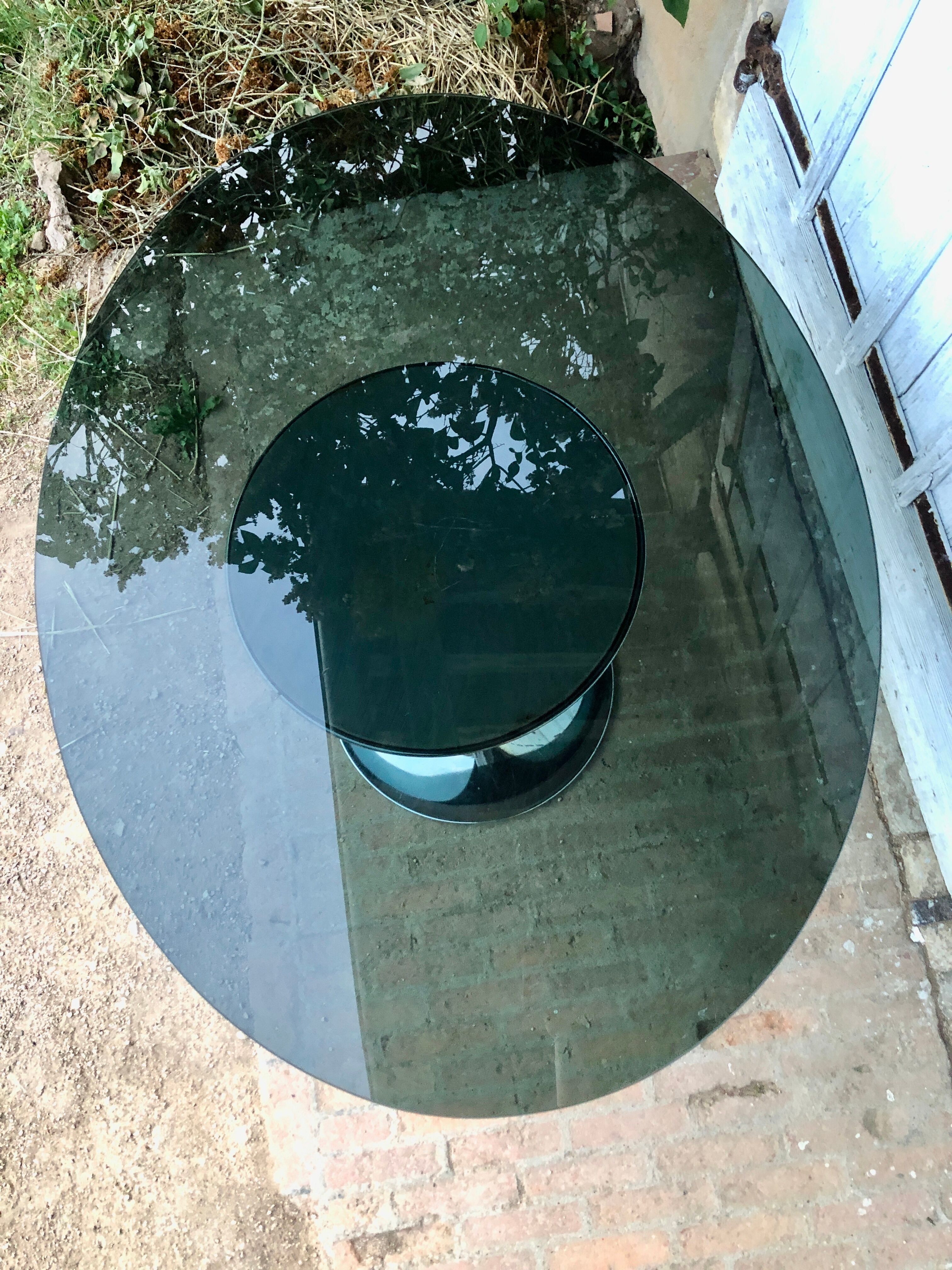 Tulip table oval glass and chrome 1970