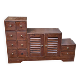 Asian-inspired staircase furniture in solid teak from the 1980s.
