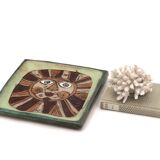 Square ceramic catchall by Roland Zobel, sun design, 1970s.