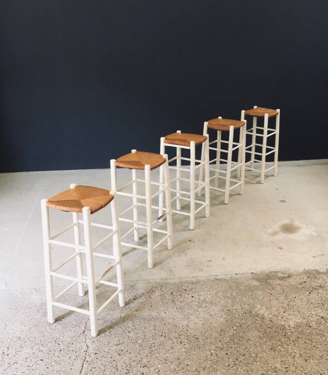 Rustic Handcrafted High Stools, France, 1940s, Set of 5