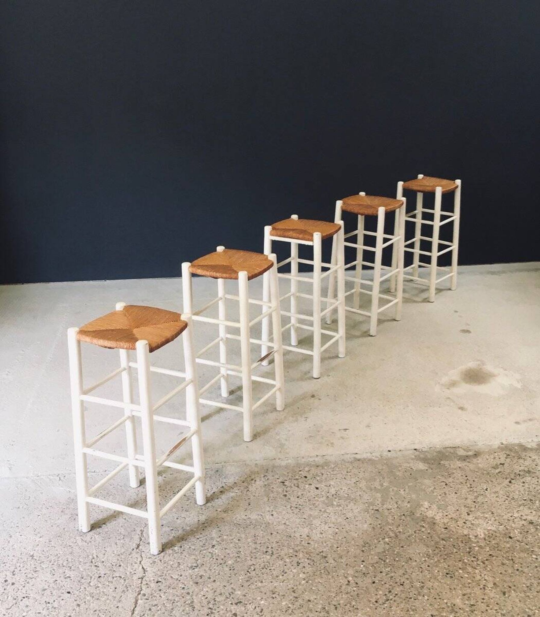 Rustic Handcrafted High Stools, France, 1940s, Set of 5