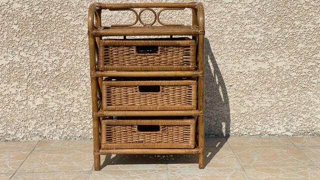 Cabinet with vintage rattan drawers