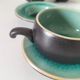 Set of three ceramic cups and saucers – crackled turquoise glaze
