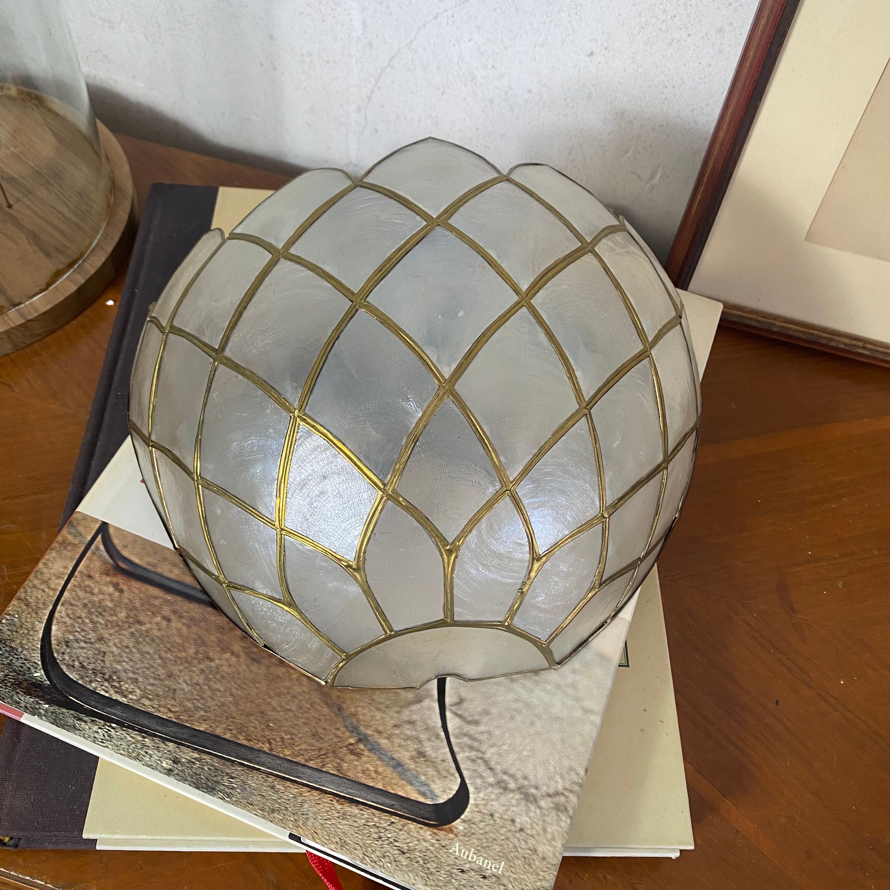Pair of vintage capiz shell wall lights half moon 1950s 1960s