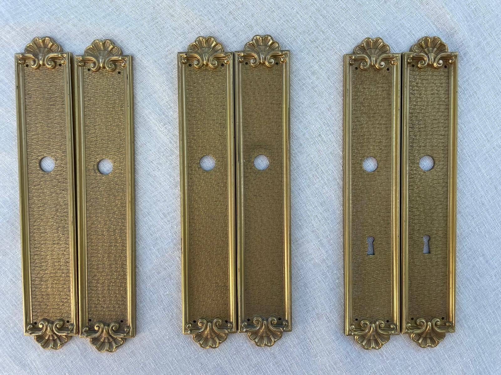 Vintage Lot of 3 Pairs of Heavy Brass Door Plates Lyon France