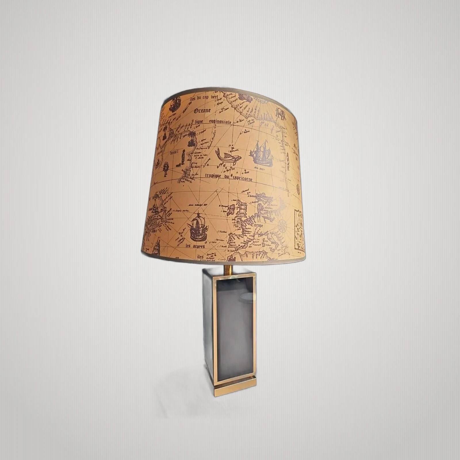 Large Brass and Black Lamp 1970s Dlg Maison Jansen Design and Elegance