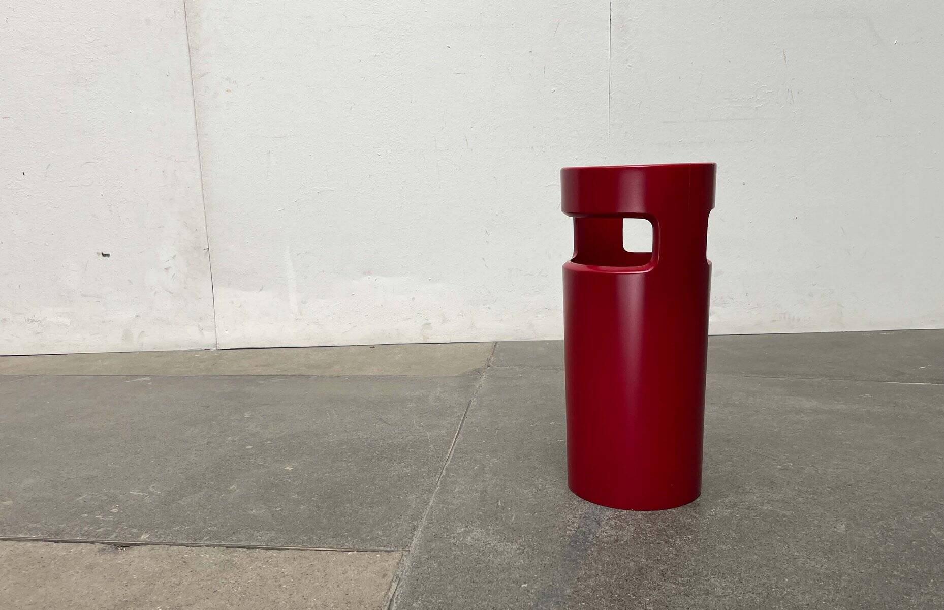 Red German umbrella stand in mid-century modern space style, 1960s.