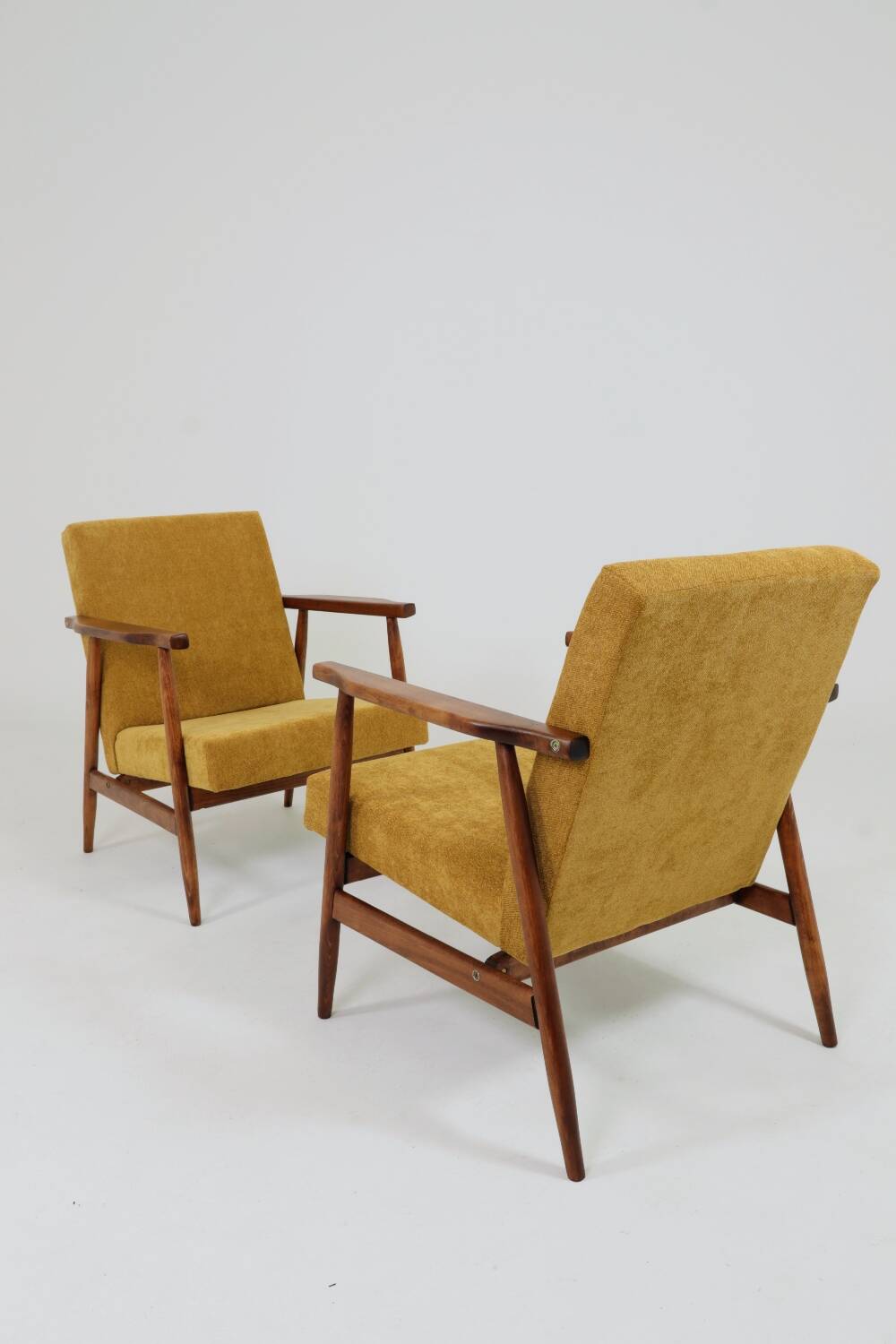 Vintage set of armchairs, golden yellow fabric, refurbished, 1970