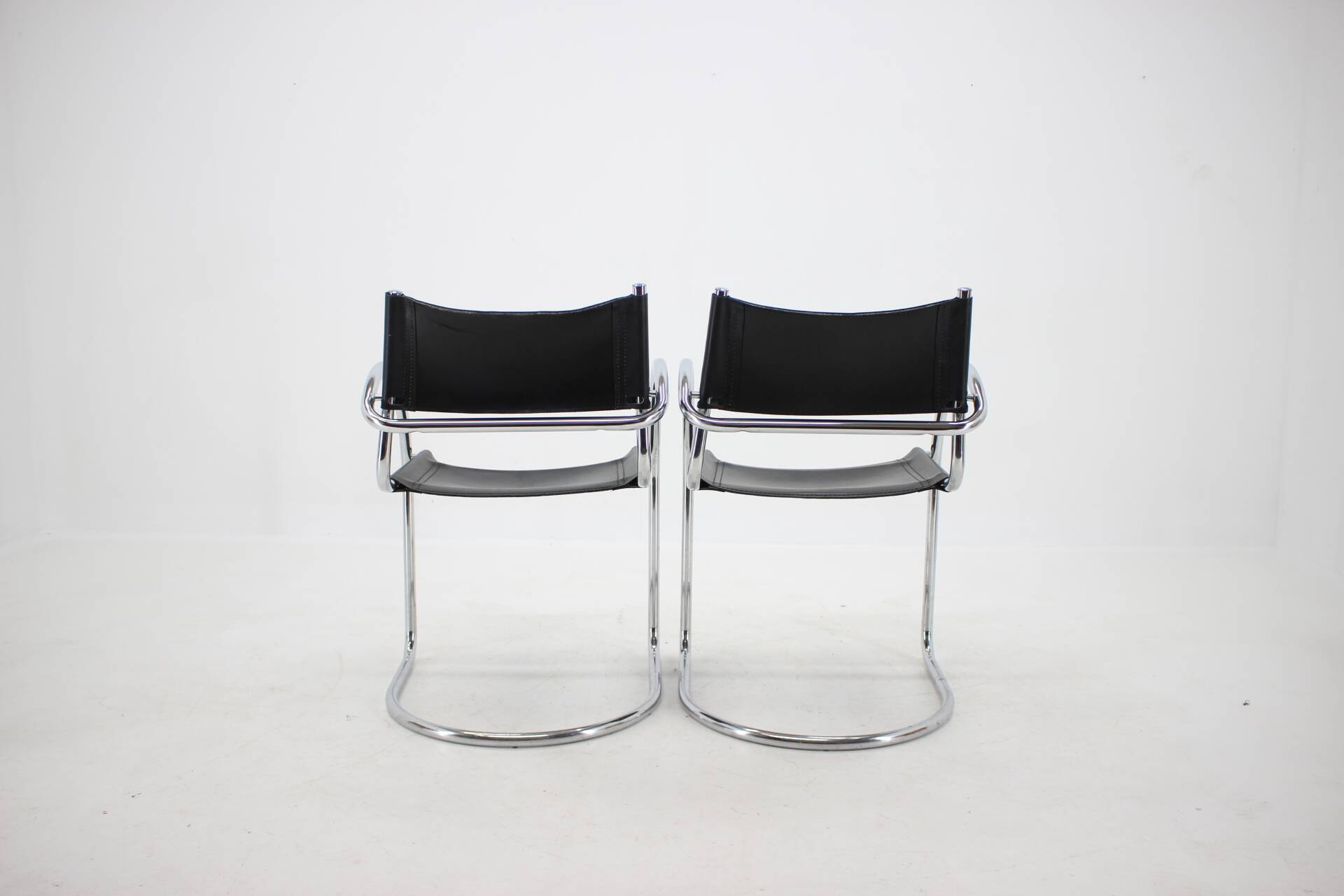 1970s Set of Four Chrome and Leather Tubular Chairs, Czechoslovakia