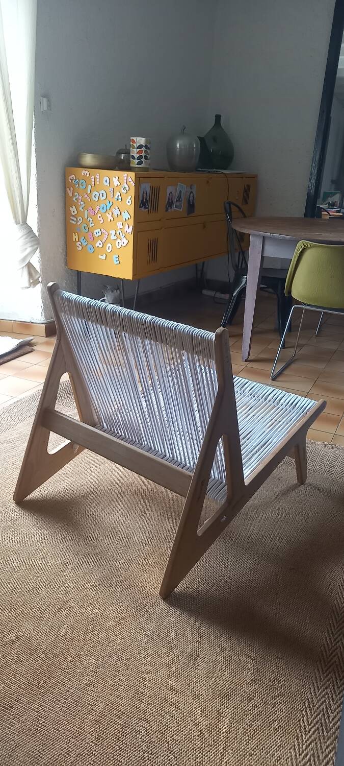 Wooden and rope armchair