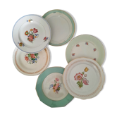 Pitted old flat earthenware plates with gold