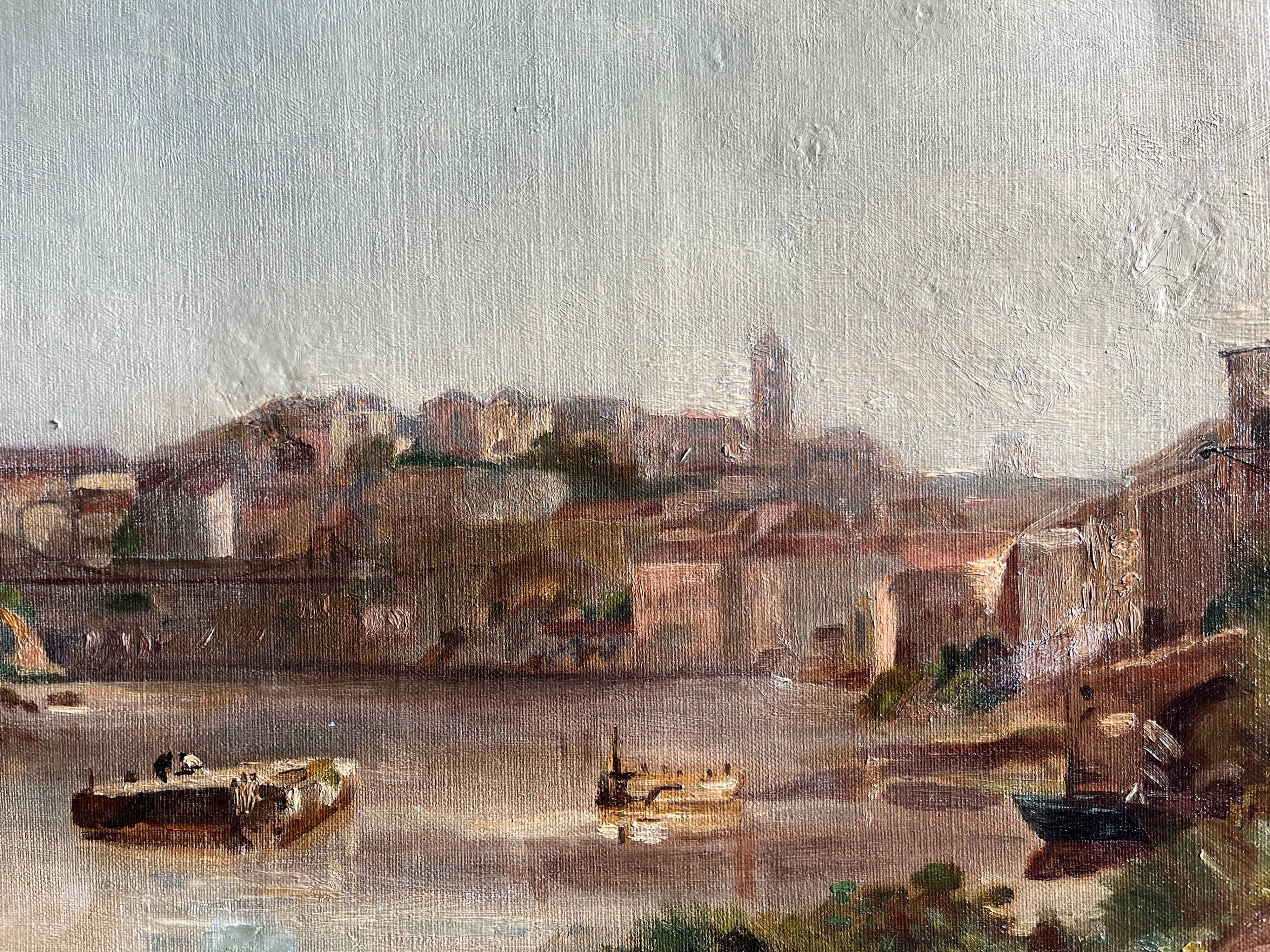 Tableau HST fin XIX° Italie ? Paysage à la rivière signé pour restauration