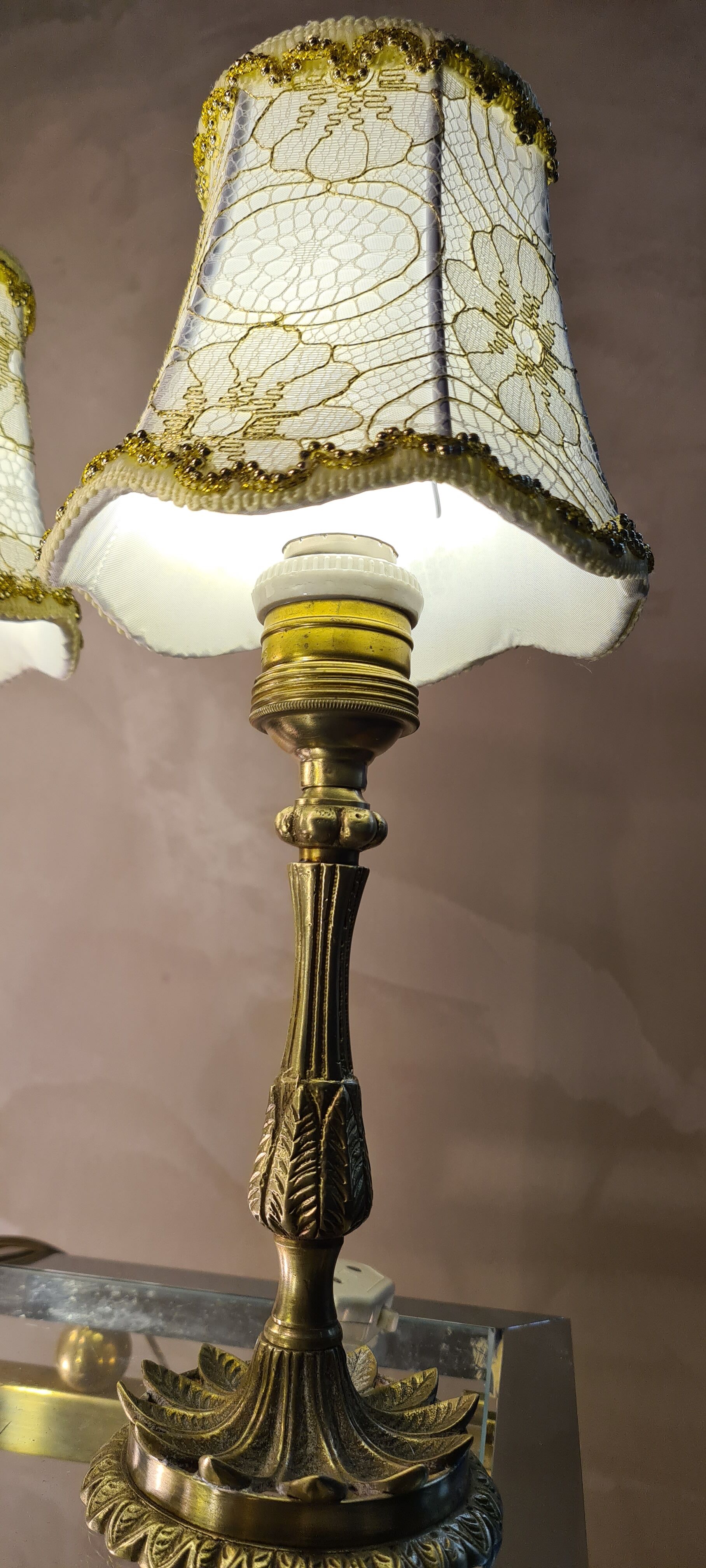 Bronze bedside lamps with gold lampshade and gold gallon 31x14
