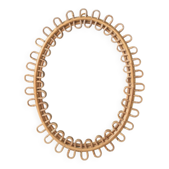 Miroir ovale vintage en rotin et bambou
