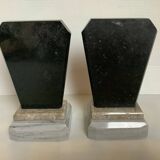 Pair of asymmetrical art deco marble bookends