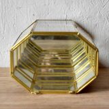 Small vintage octagonal display case in transparent glass, mirror glass and brass - jewelry display