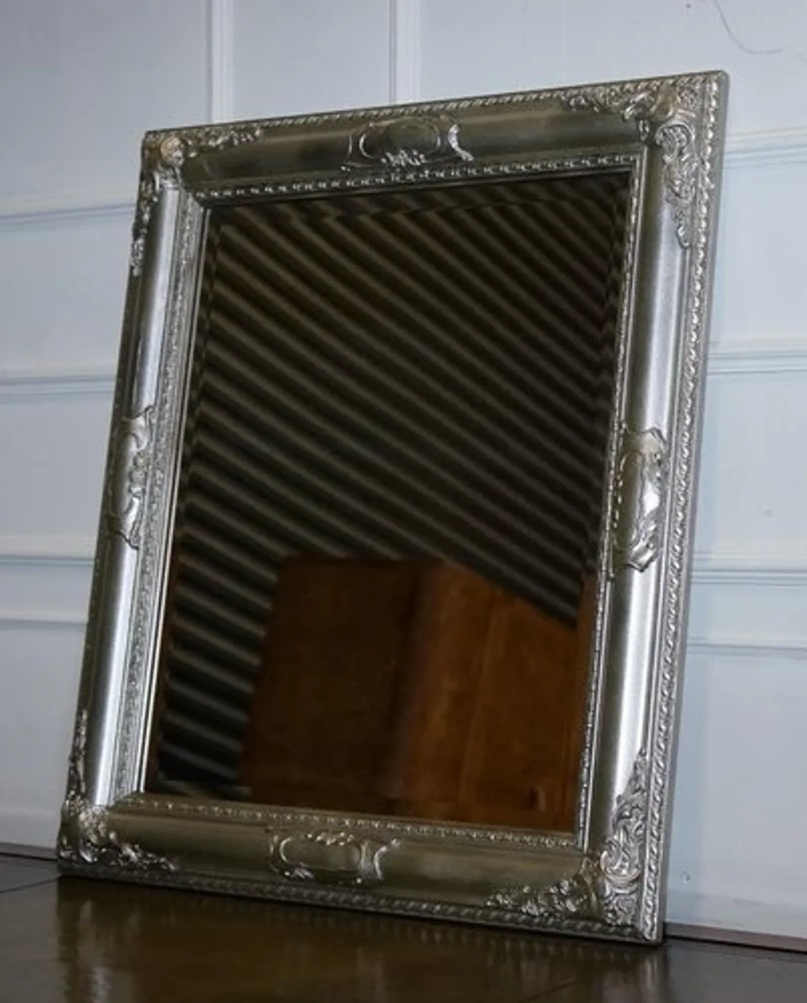 Bevelled Sculpted Silver Rectangular Mirror