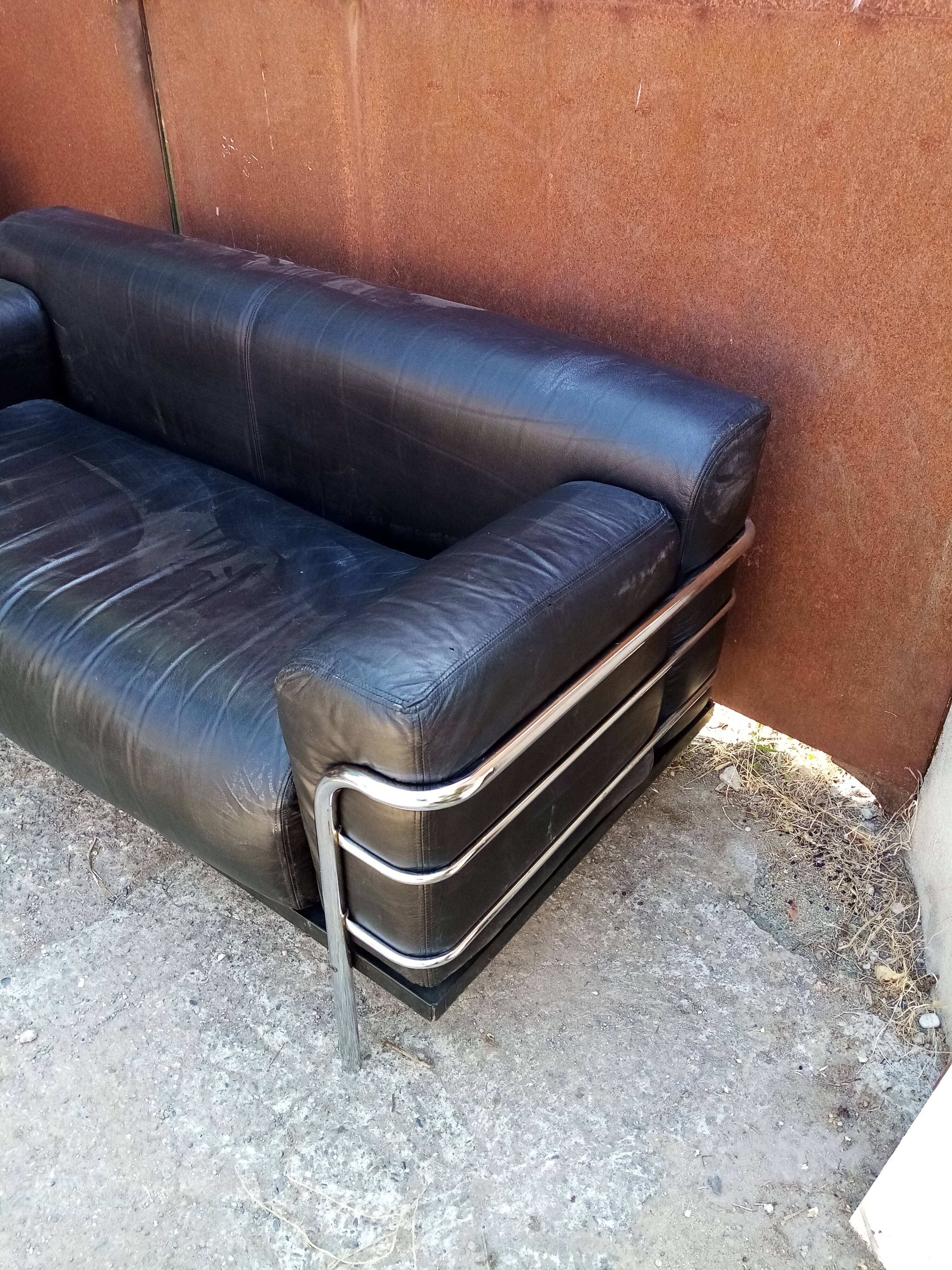 Vintage leather and chrome sofa