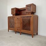 Buffet haut art and craft Art déco français en bois blond 1950 1960