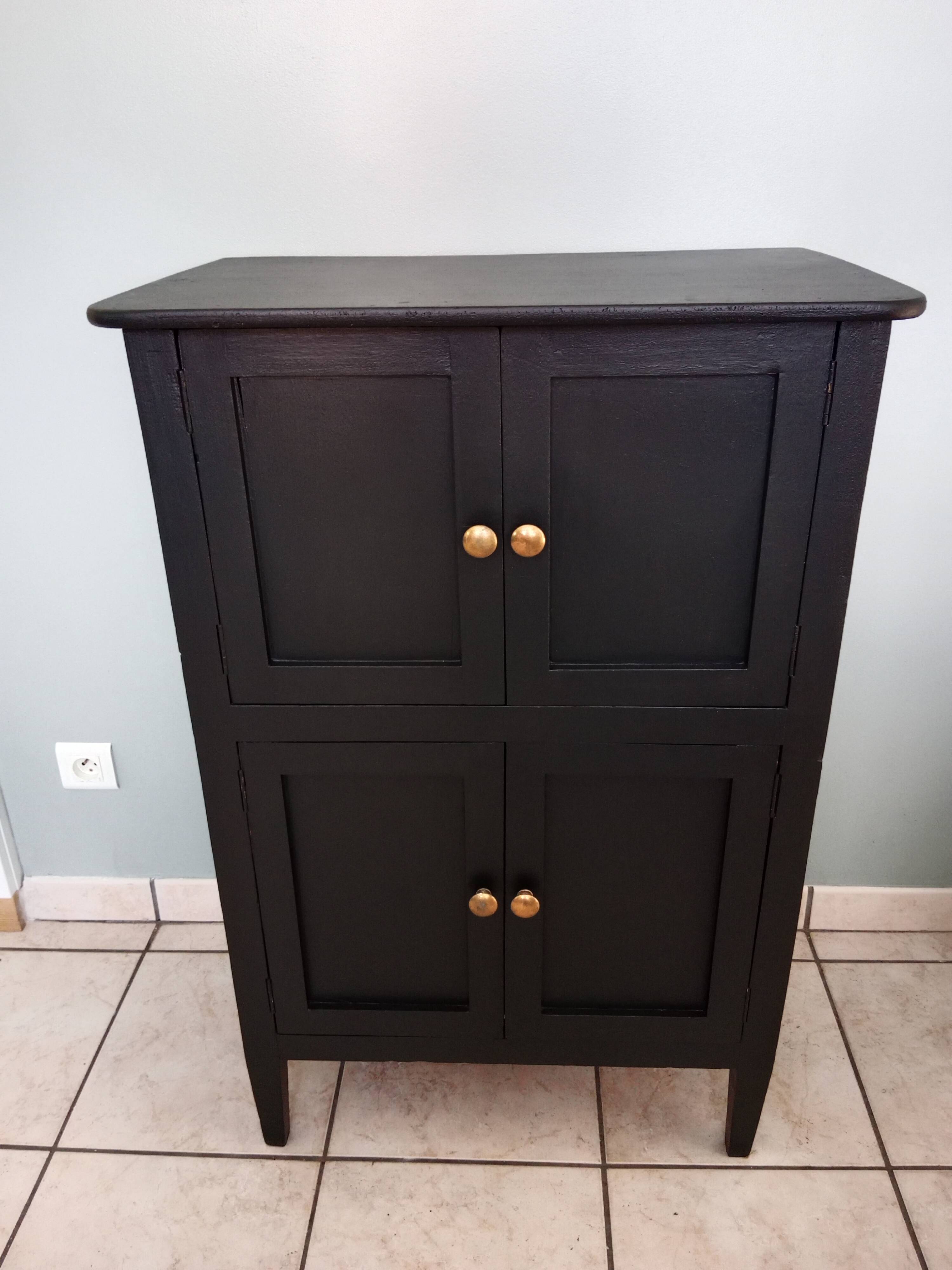 Small black Parisian sideboard vintage storage unit chest of drawers original Scandinavian industrial wood