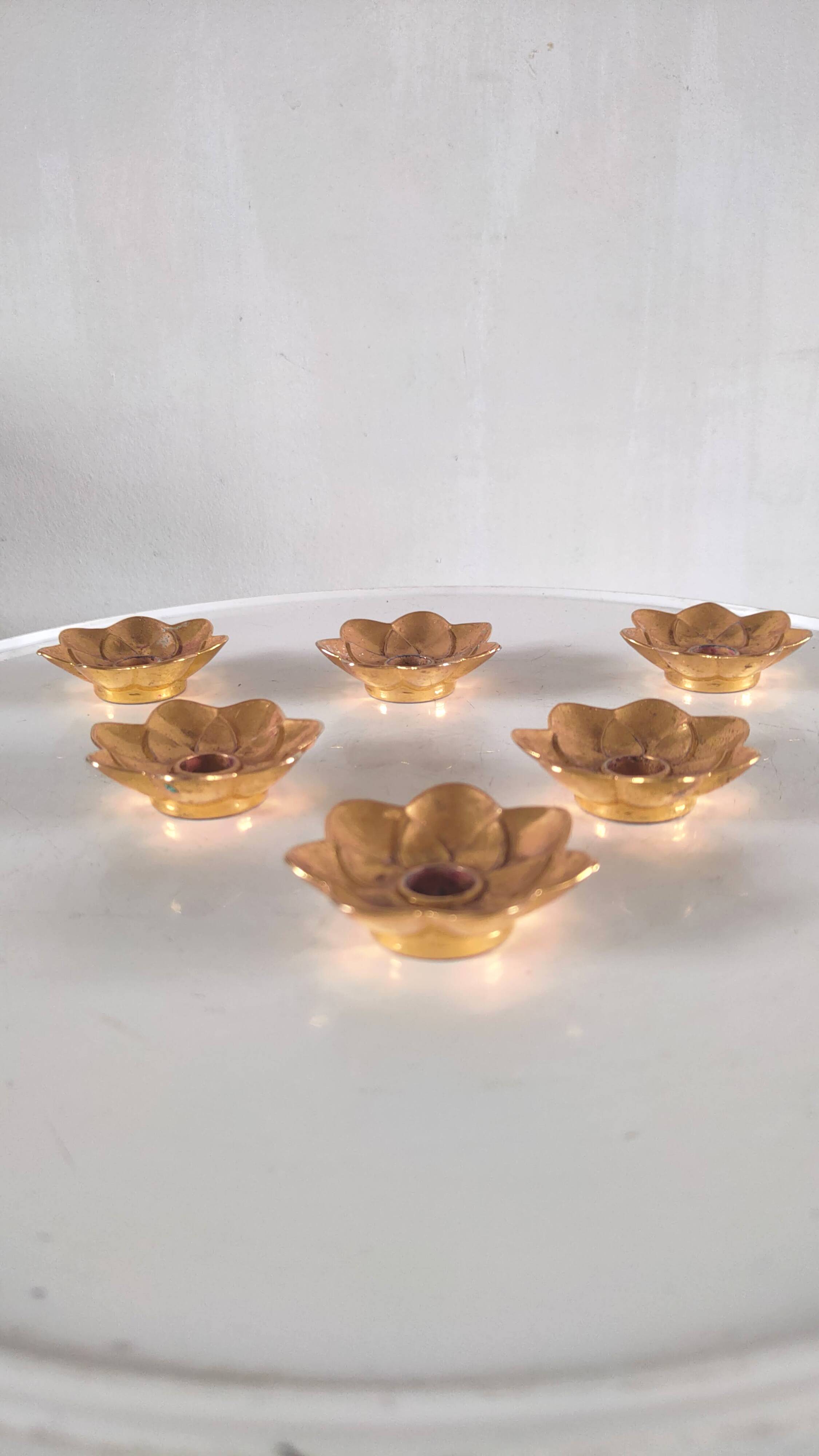 6 flower candle holders in gold metal BMF 70s