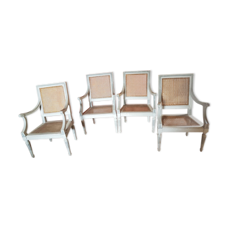4 fauteuils italiens en bois et paille de Vienne