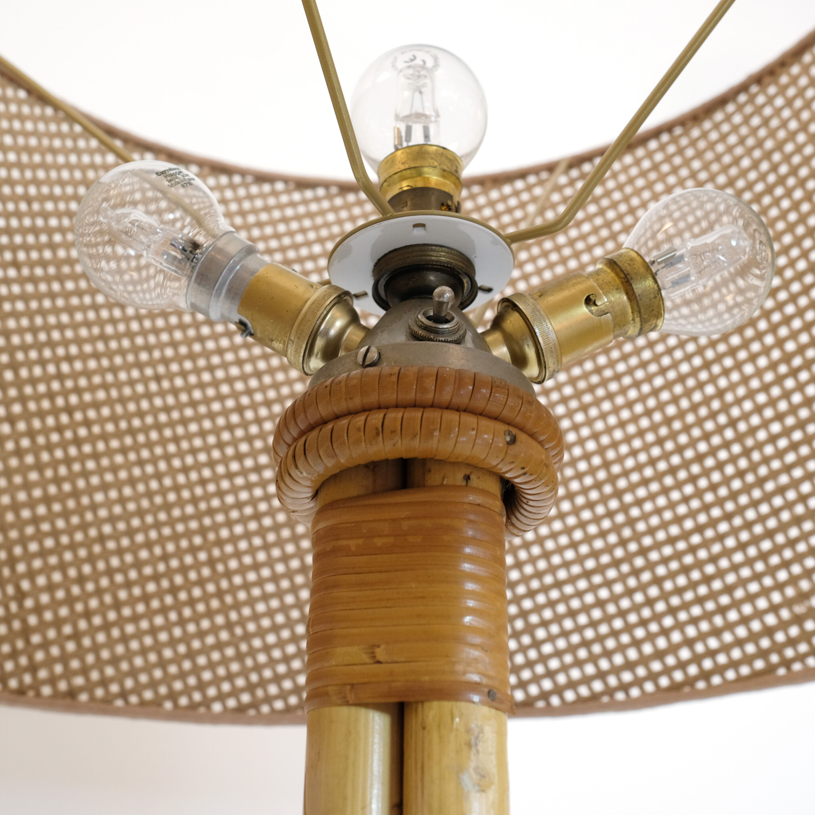 Rattan floor lamp from the 60s by Louis Sognot