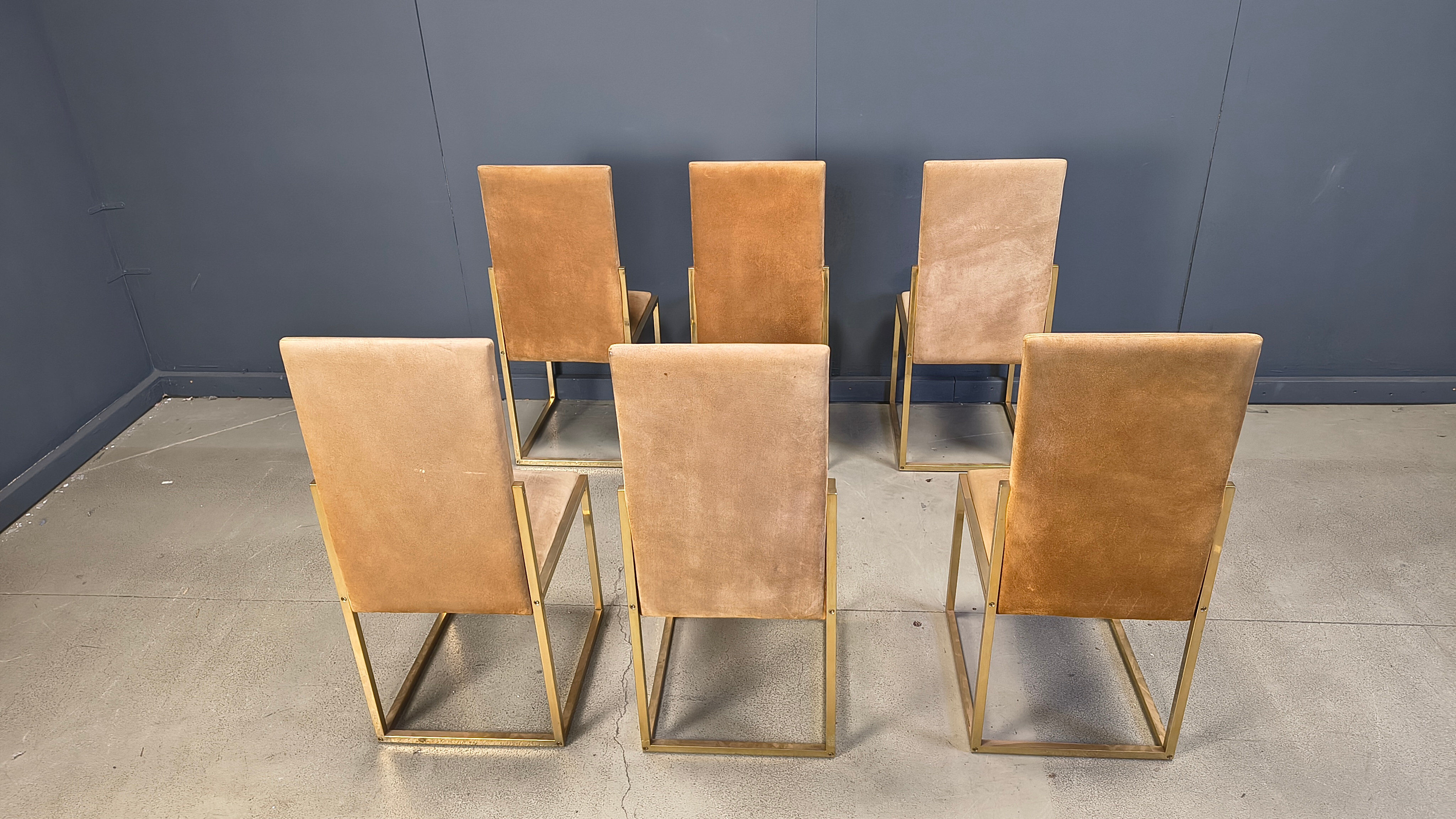 Vintage brass and alcantara dining chairs by Belgochrom, 1970s