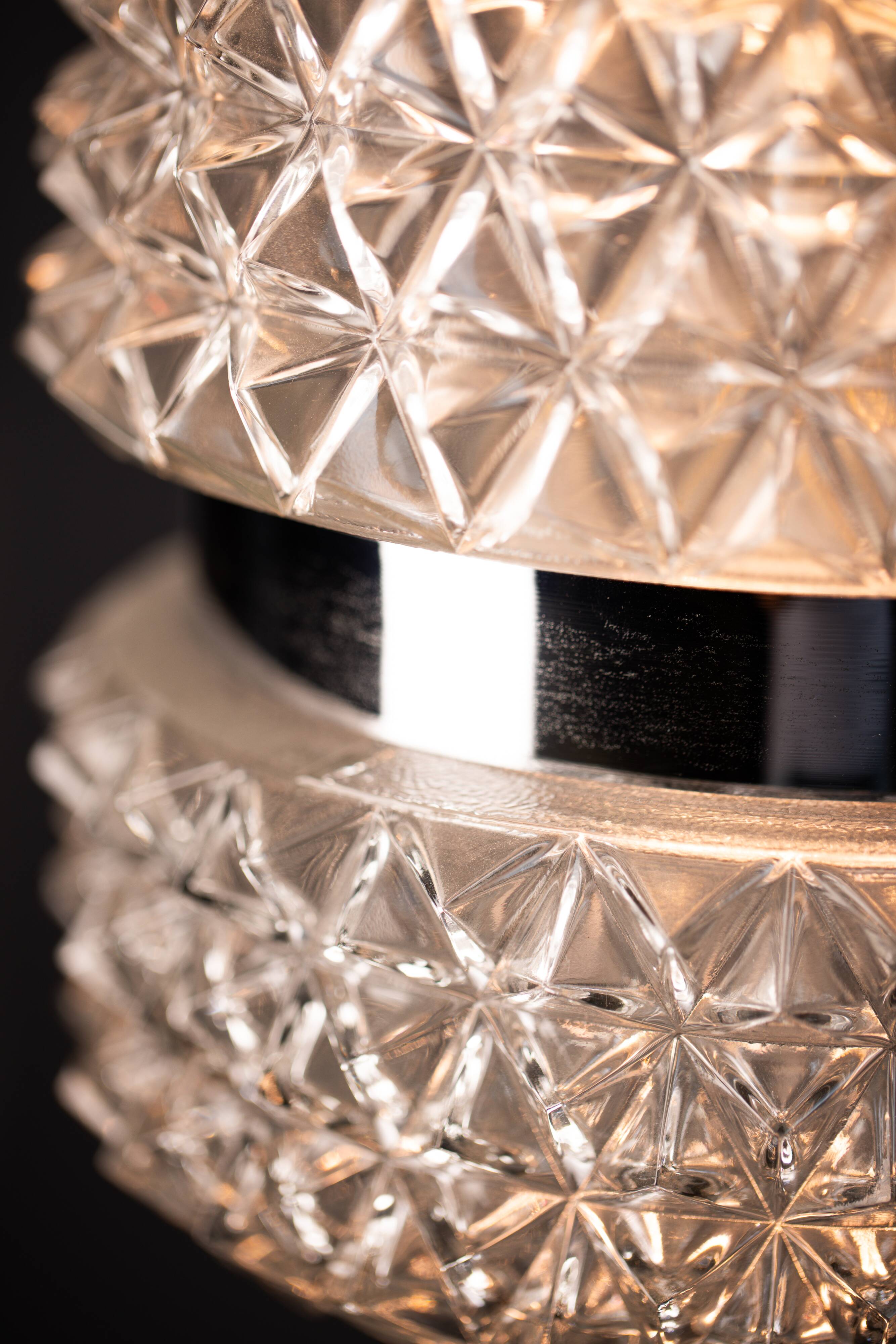 Vintage Crystal Glass Chandelier: Mid-Century Modern Austrolux Pendant Ligh