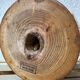 Turned wood lamp with a herbarium lampshade from the 1970s.