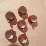 Old strawberry liqueur service carafe 6 small porcelain cups biscuit barbotine