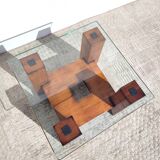 Small vintage wood and glass coffee table