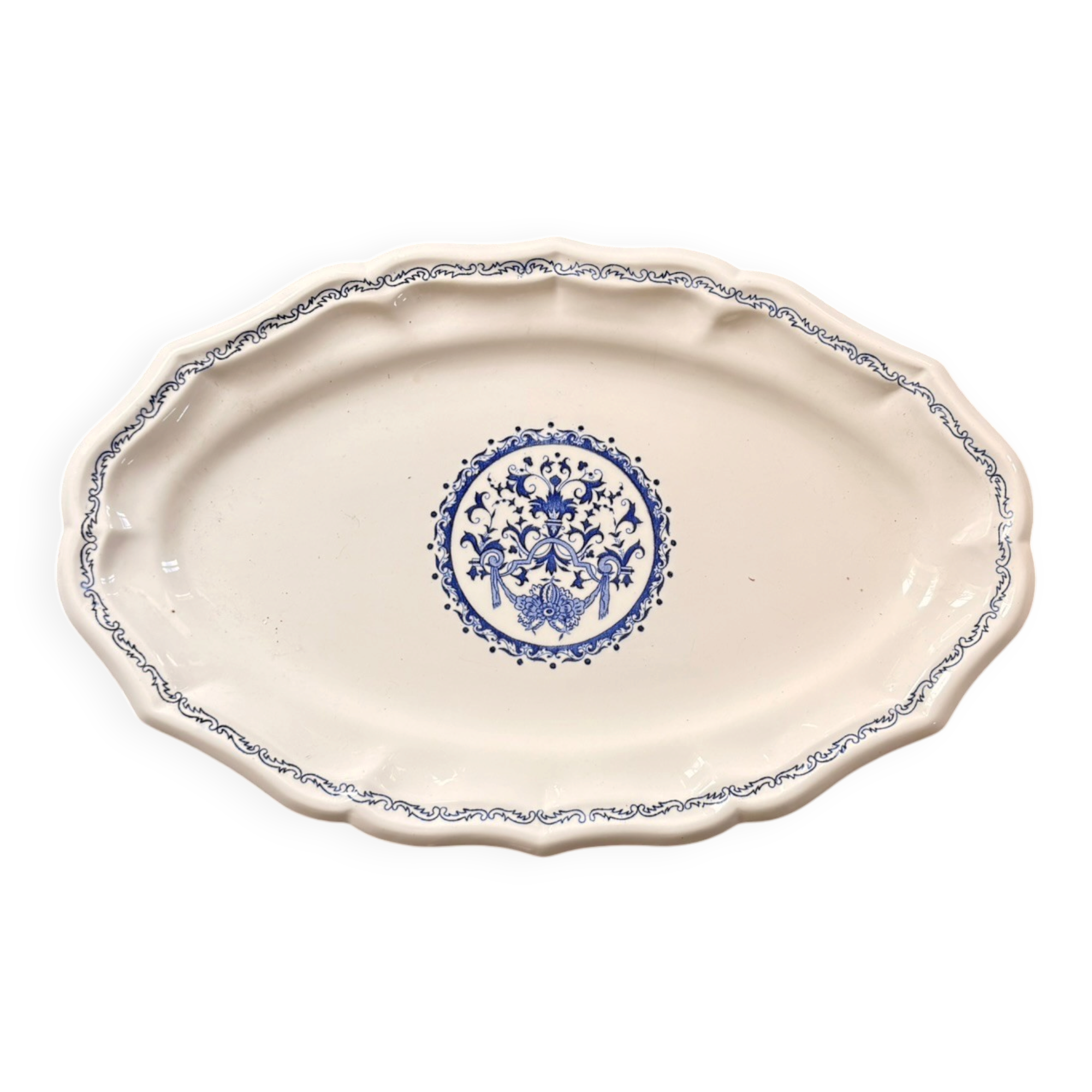 Old Dish Basket Vegetable Dish Earthenware Gien Rouen Renaissance Blue Model