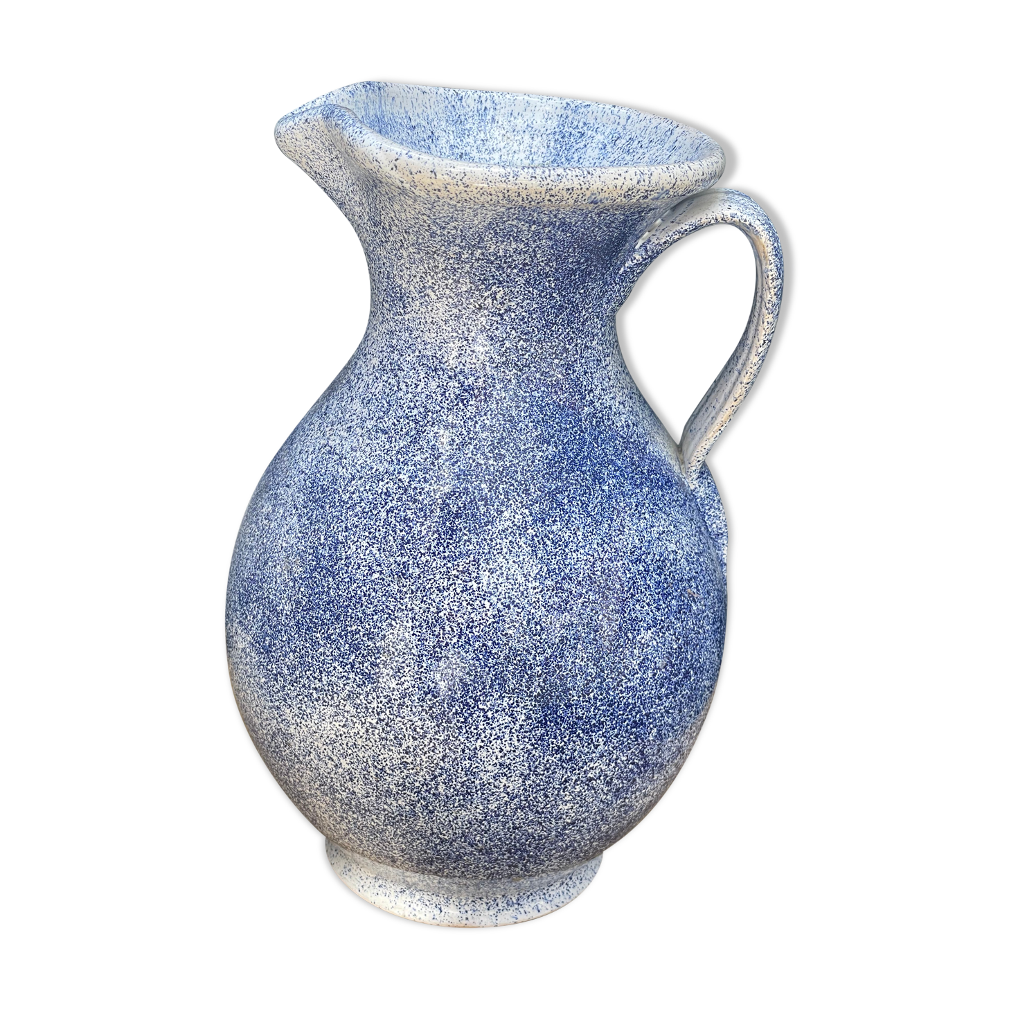 Pitcher in blue speckled terracotta signed made in Malaye numbered vintage.very good condition.