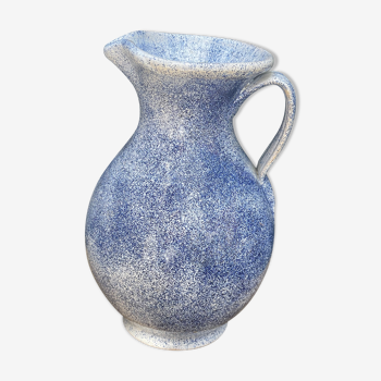 Pitcher in blue speckled terracotta signed made in Malaye numbered vintage.very good condition.
