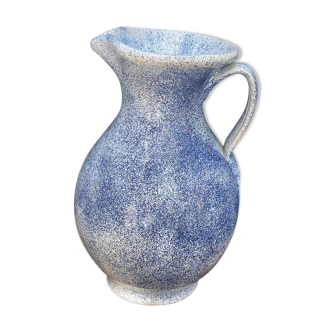 Pitcher in blue speckled terracotta signed made in Malaye numbered vintage.very good condition.