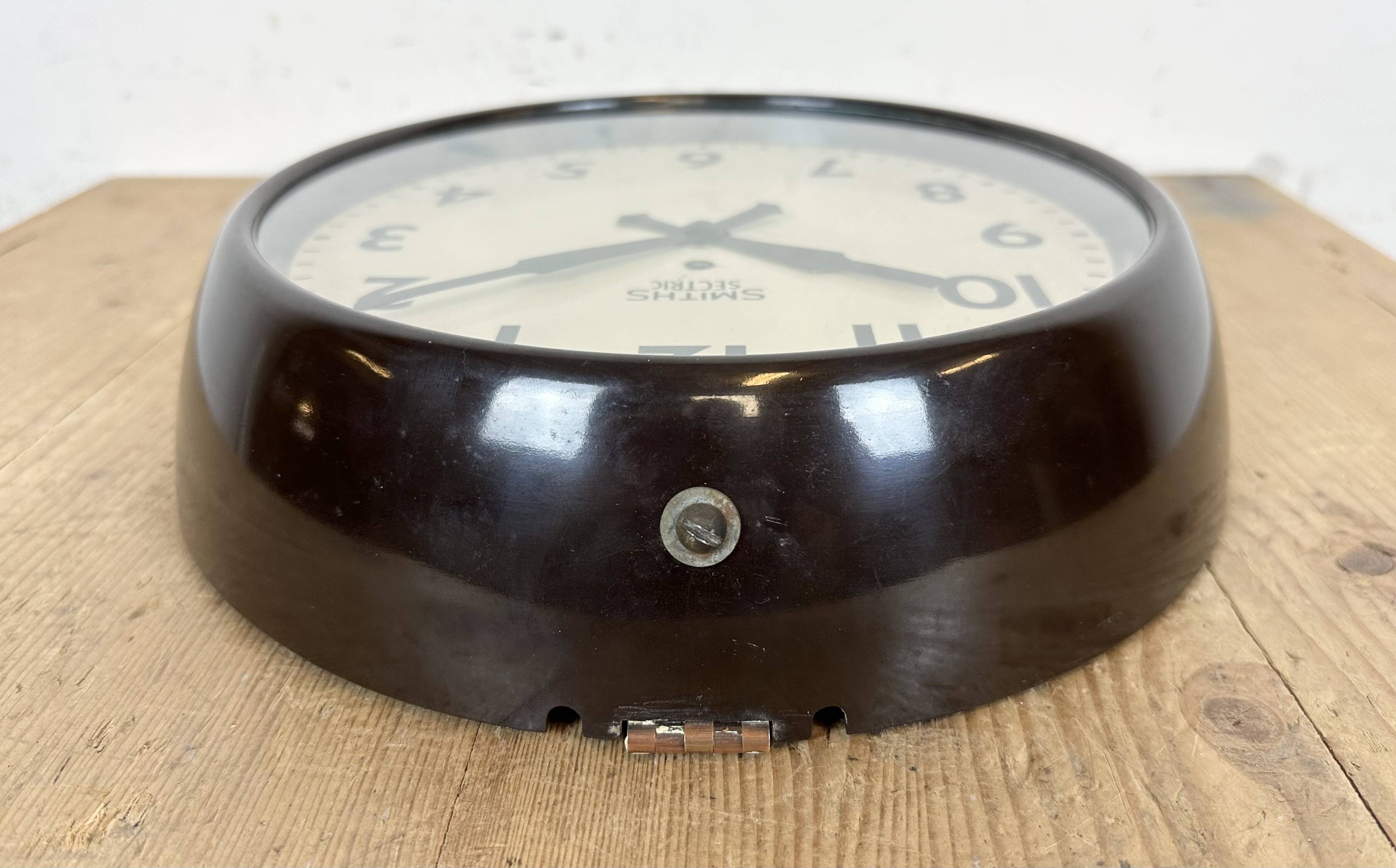 Vintage brown bakelite electric wall clock from smiths sectric, 1950s