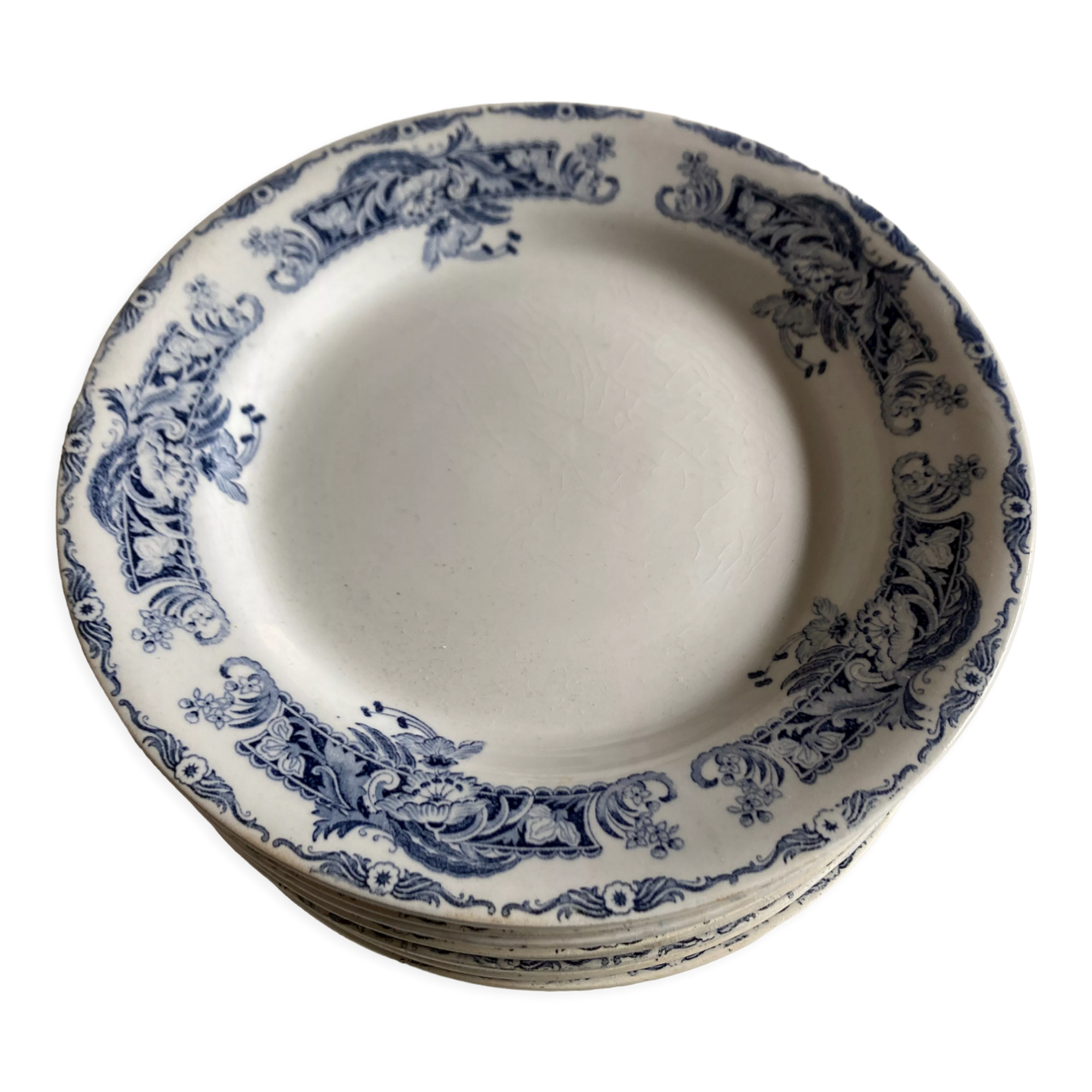 Product Pop Up Set of 12 flat plates Creil and Montereau bleu 1900