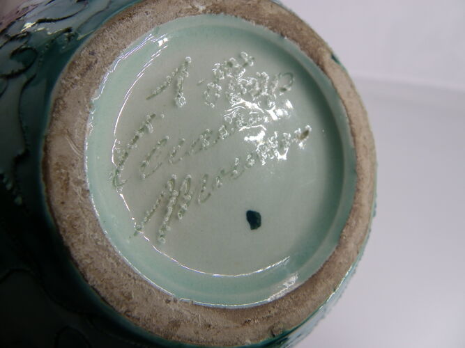 Vase boule au poissons céramique cérart Monaco voir signature