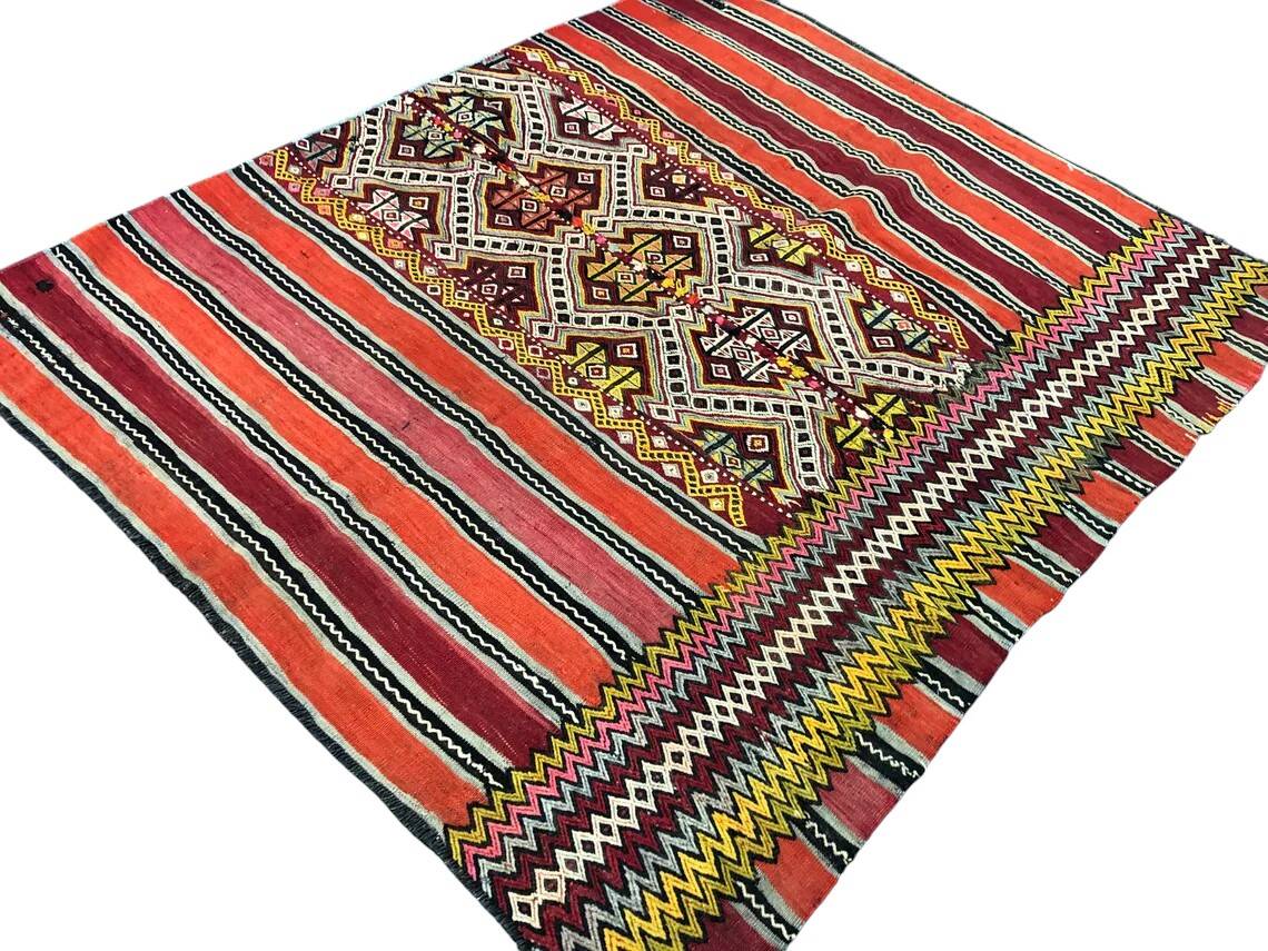 Neutral Orange Turkish Wool Kilim