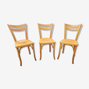 Trio de chaises de bistrot Baumann en bois