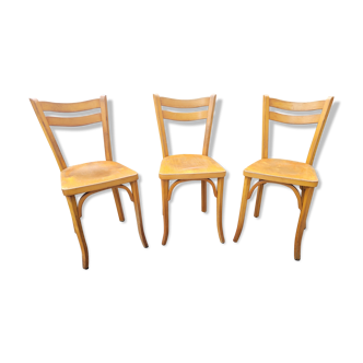 Trio de chaises de bistrot Baumann en bois