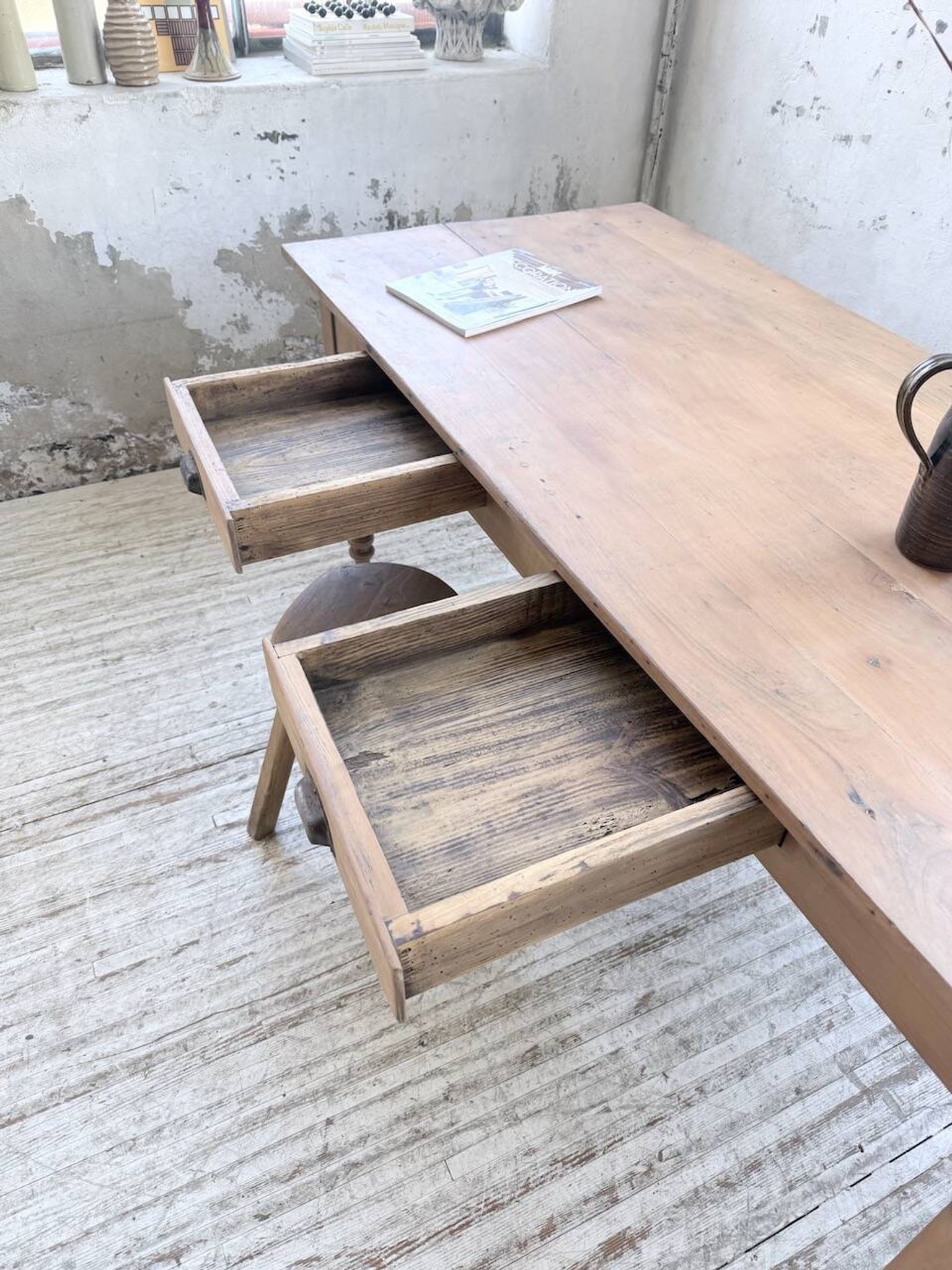 Bistro farmhouse table cherry wood turned legs 180cm